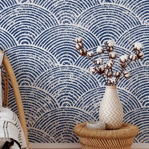 Archi blu, carta da parati astratta, decorazione murale in stile vintage, carta da parati retrò, carta da parati blu, carta da parati geometrica #516