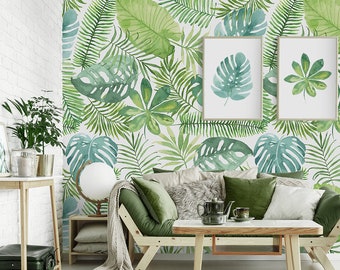 Palm Tree Leaves Wallpaper | Self Adhesive Wallpaper, Removable Wallpaper, Temporary Wallpaper, Peel and Stick Wallpaper #331