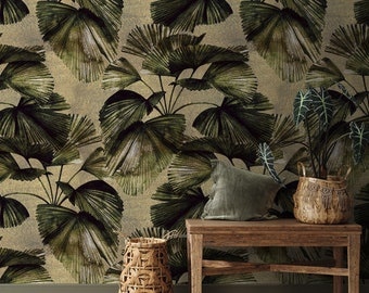 Custom Order - Vintage Tropical Leaves, Botanical Wall Art, Green Exotic Leaves, Vintage Wall Decor, Removable Wallpaper #1459