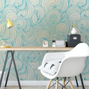 Blue Swirls Wallpaper | Self Adhesive Wallpaper, Removable Wallpaper, Temporary Wallpaper, Peel and Stick Wallpaper #312