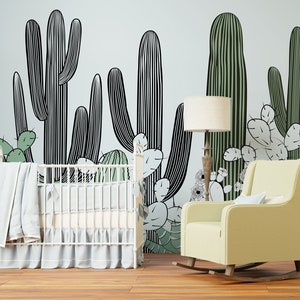 Carta da parati rimovibile con grandi cactus, pianta verde naturale, fiore di cactus, carta da parati staccabile e attaccabile, murale luminoso, carta da parati per inquilini #86