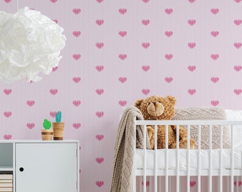 Pink Hearts Wallpaper | Self Adhesive Wallpaper, Removable Wallpaper, Temporary Wallpaper, Peel and Stick Wallpaper #106