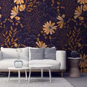 Autumn Gold Flowers Wallpaper Wallpaper Self Adhesive | Etsy