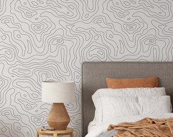 Topographic Contours Wall Mural, Map Wall Mural, Topographical Print, Removable Wallpaper, Peel and Stick Wallpaper, Vinyl Wallpaper #452