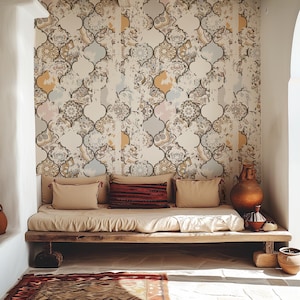 Carta da parati in stile marocchino, carta da parati rimovibile con estetica vintage, carta da parati colorata staccabile e attaccabile #1033