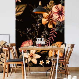 Pastel flowers on Dark Wallpaper | Self Adhesive Wallpaper, Removable Wallpaper, Temporary Wallpaper, Peel and Stick Wallpaper #9