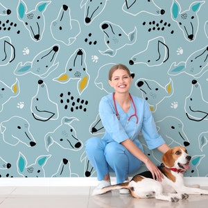 Süße Hunde Tapete, Tapete Blau, Blaue Tapete, Abziehbare Tapete, Industriepapier, Tapete zum Aufhängen #1163
