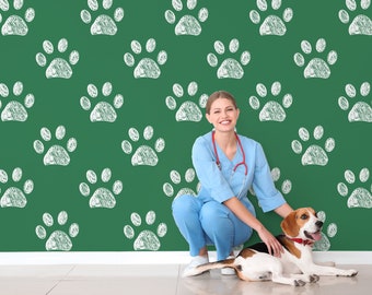 Animal Paws Wallpaper, Cute Wallpaper, Green Wallpaper, Industrial Wallpaper, Peel and Stick Decor, Removable Wallpaper, Sketchy Art #1171