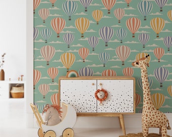 Air Balloon Kids Wallpaper, Cute Kids Room Wall Decor, Peel and Stick Wallpaper, Fun Wallpaper, Colorful Wall Art, Nursery Wallpaper #68