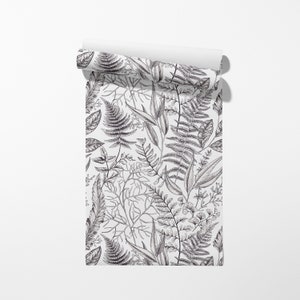 Wallpaper Black and White Botanical Wall Art, Monochrome Wall Art, Fern Wallpaper, Large Leaves, Vintage Wall Decor, Aesthetic Wall Art #137