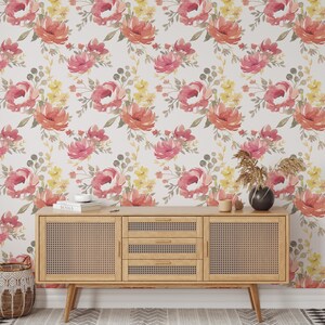 Vintage Pink Flowers Wallpaper | Self Adhesive Wallpaper, Removable Wallpaper, Temporary Wallpaper, Peel and Stick Wallpaper #21