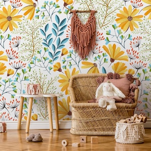 Carta da parati con fiori colorati, carta da parati staccabile e adesiva, murale rimovibile, arredamento per la casa, decorazione floreale da parete, carta da parati da giardino n. 14