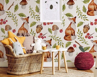 Forest Nature Kids Wallpaper, Self Adhesive Wallpaper, Removable Wallpaper, Temporary Wallpaper, Peel and Stick Wallpaper #433