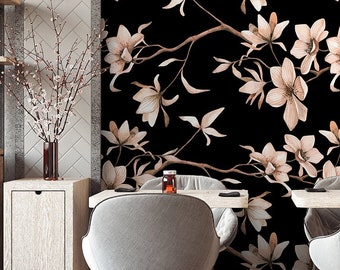 Magnolia Flowers Wallpaper | Self Adhesive Wallpaper, Removable Wallpaper, Temporary Wallpaper, Peel and Stick Wallpaper #267