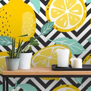 Summer Lemon Wallpaper | Self Adhesive Wallpaper, Removable Wallpaper, Temporary Wallpaper, Peel and Stick Wallpaper #788