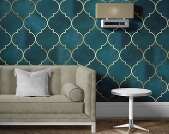 Green Moroccan Pattern Wallpaper, Self Adhesive Wallpaper, Removable Wallpaper, Temporary Wallpaper, Peel and Stick Wallpaper #432