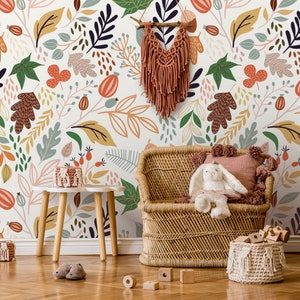 Colorful Autumn Leaves Wallpaper, Kids Wallpaper, Removable Wallpaper, Nursery Wallpaper, Leaves Wallpaper, Peel and Stick Wallpaper #181