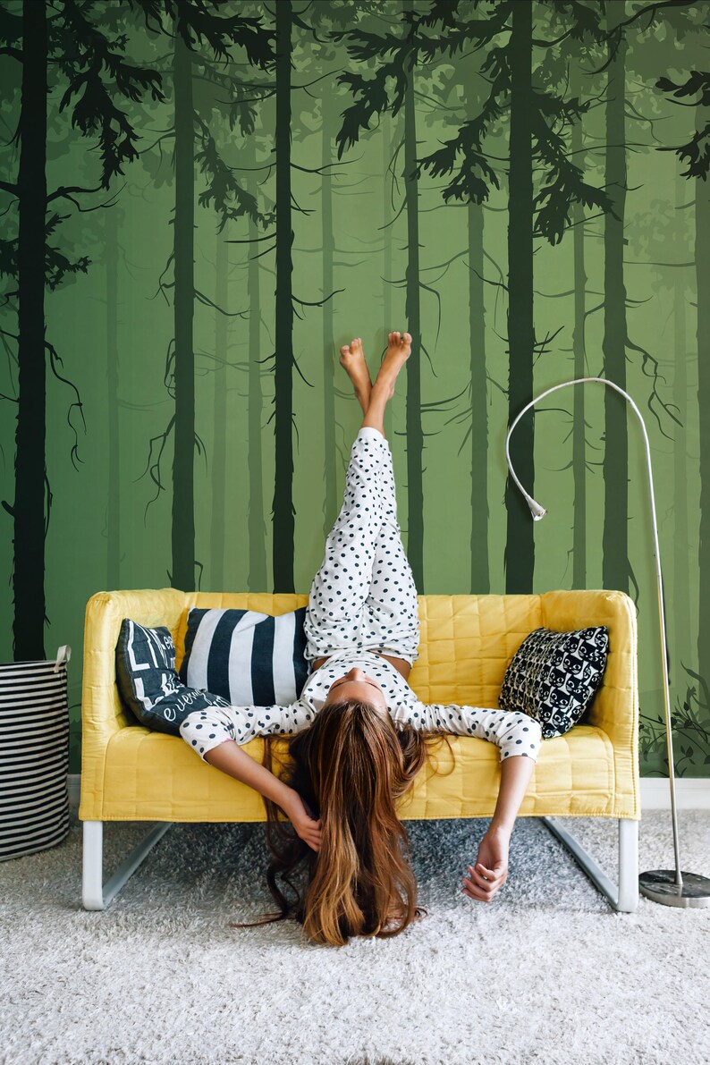 Green Forest Wallpaper Self Adhesive Wallpaper Wall mural Etsy
