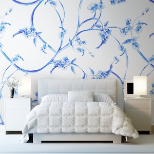 Blue Twigs Wallpaper | Self Adhesive Wallpaper, Removable Wallpaper, Temporary Wallpaper, Peel and Stick Wallpaper  #229