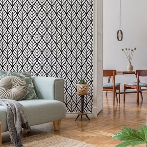Geometric Leaves Pattern Wallpaper | Self Adhesive Wallpaper, Removable Wallpaper, Temporary Wallpaper, Peel and Stick Wallpaper #538