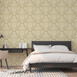 Damask Gold Pattern Wallpaper | Self Adhesive Wallpaper, Removable Wallpaper,  Temporary Wallpaper, Peel and Stick Wallpaper #414