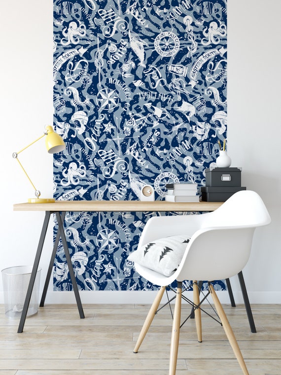 Blue Nautical Theme Wallpaper Self Adhesive Wallpaper - Etsy Blue Nautical Theme Wallpaper Self Adhesive Wallpaper - Etsy