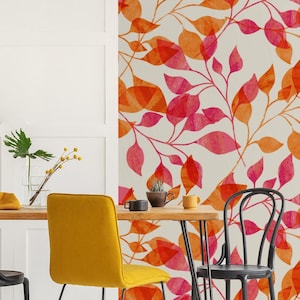 Gold Autumn Leaves Wallpaper | Self Adhesive Wallpaper, Removable Wallpaper, Temporary Wallpaper, Peel and Stick Wallpaper #628