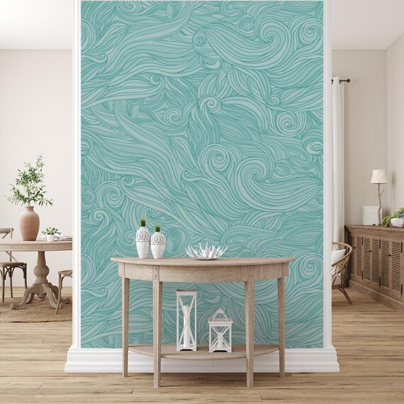 Turquoise Tangle Wave Wallpaper Self Adhesive Wallpaper - Etsy UK Turquoise Tangle Wave Wallpaper Self Adhesive Wallpaper - Etsy UK