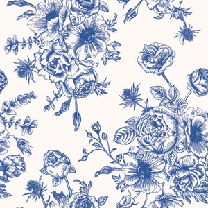 Blue Flora Theme Wallpaper Self Adhesive Wallpaper, Removable Wallpaper, Temporary Wallpaper, Peel and Stick Wallpaper 201 imagen 2