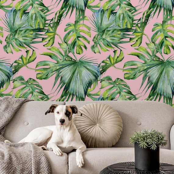 Pink Dense Jungle Wallpaper Self Adhesive Wallpaper Wall | Etsy