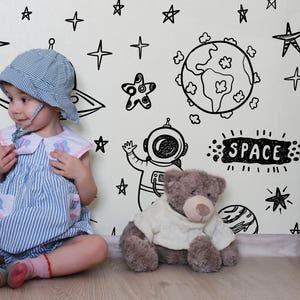 Black and White Space Kids Wallpaper | Self Adhesive Wallpaper, Removable Wallpaper, Temporary Wallpaper, Peel and Stick Wallpaper #38