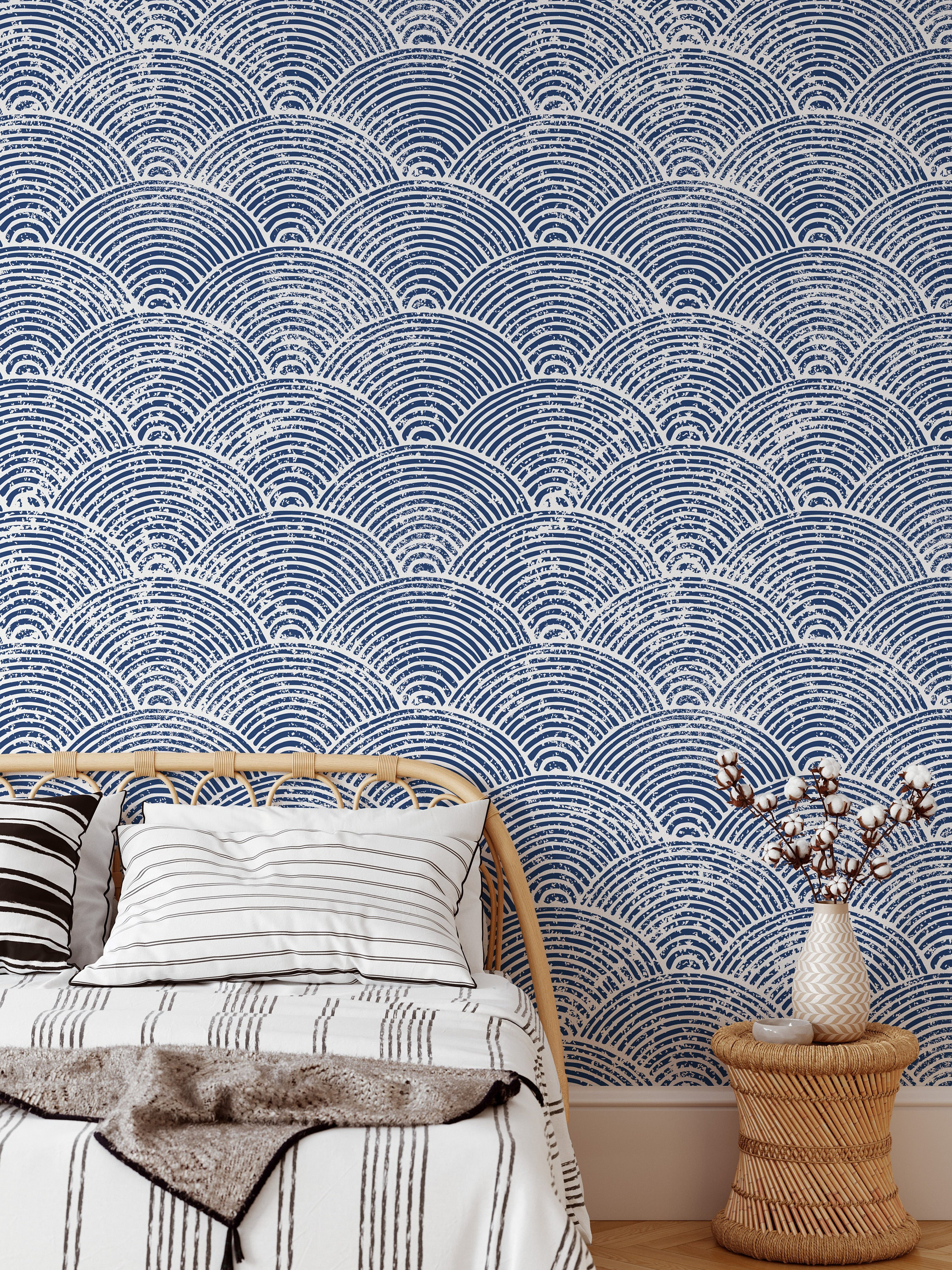 Blue Arches, Abstract Wallpaper, Vintage Style Wall Decoration, Retro ...