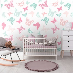Pastel Butterfly Kids Wallpaper | Self Adhesive Wallpaper, Removable Wallpaper, Temporary Wallpaper, Peel and Stick Wallpaper #332