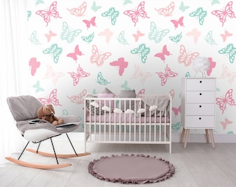 Pastel Butterfly Kids Wallpaper | Self Adhesive Wallpaper, Removable Wallpaper, Temporary Wallpaper, Peel and Stick Wallpaper #332