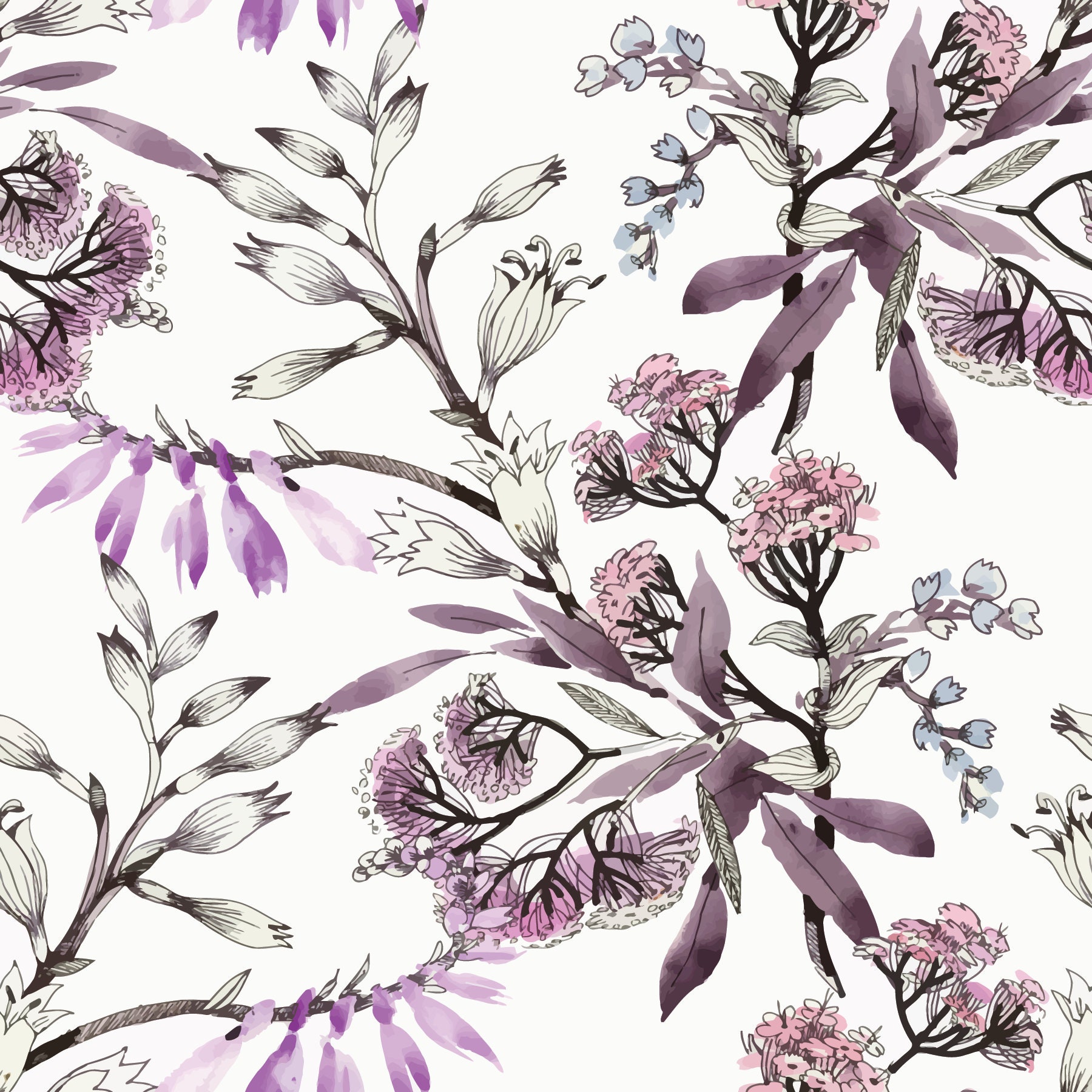 Blooming Purple Flowers Wallpaper Self Adhesive Wallpaper Etsy