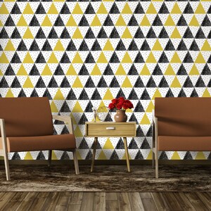 Black and Yellow Triangles Wallpaper | Self Adhesive Wallpaper, Removable Wallpaper, Temporary Wallpaper, Peel and Stick Wallpaper #16