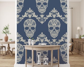 Mexican Skull Wallpaper, Cultural Removable Wallpaper,  Día de los Muertos Wallpaper, Peel and Stick Wallpaper, Skull design Wallpaper #630