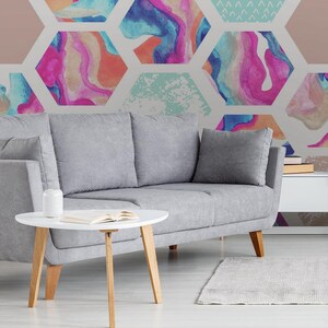 Abstract Watercolor Hexagon Wallpaper | Self Adhesive Wallpaper, Removable Wallpaper, Temporary Wallpaper, Peel and Stick Wallpaper #685