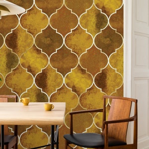 Yellow Moroccan Pattern Wallpaper, Self Adhesive Wallpaper, Removable Wallpaper, Temporary Wallpaper, Peel and Stick Wallpaper 507 image 2