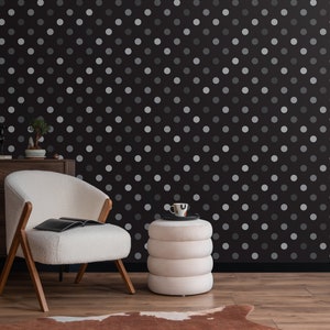 Monochrome Polka Dot Wall Art, Geometric Wall Art, Black Wallpaper, Modern Wallpaper, Vinyl Wallpaper, Renters Friendly, Removable  #231