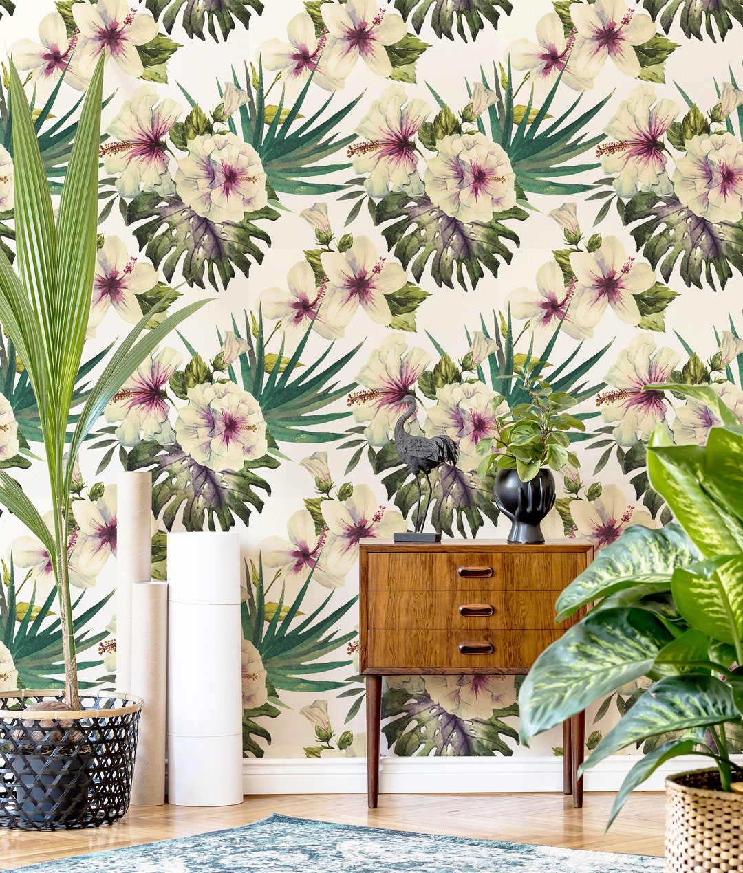 White Hibiscus Wallpaper Self Adhesive Wallpaper,