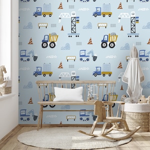 Carta da parati divertente per la cameretta dei ragazzi, decorazione murale con camion blu, carta da parati per la cameretta dei bambini, carta da parati blu, carta da parati per la cameretta dei bambini, carta da parati adesiva #1250