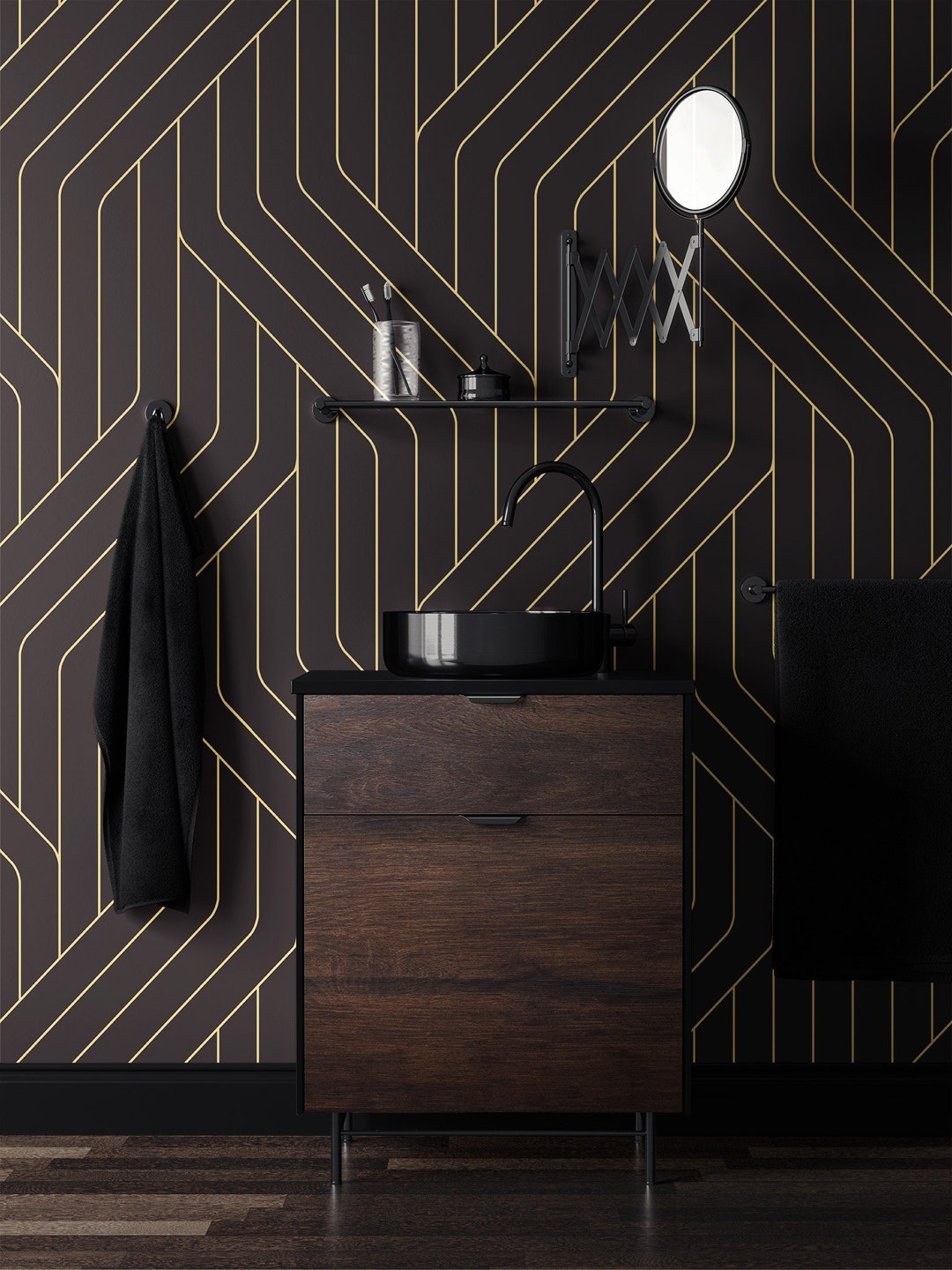 Custom Removable Wallpaper, Art Deco Wallpaper, Dark Background Wall Mural, Temporary Wallpaper