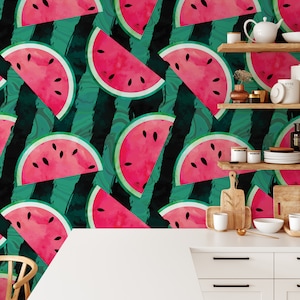 Papier peint pastèque, art mural fruits, papier peint nourriture, papier peint vert, papier peint autocollant, papier peint amovible, papier peint en vinyle #5