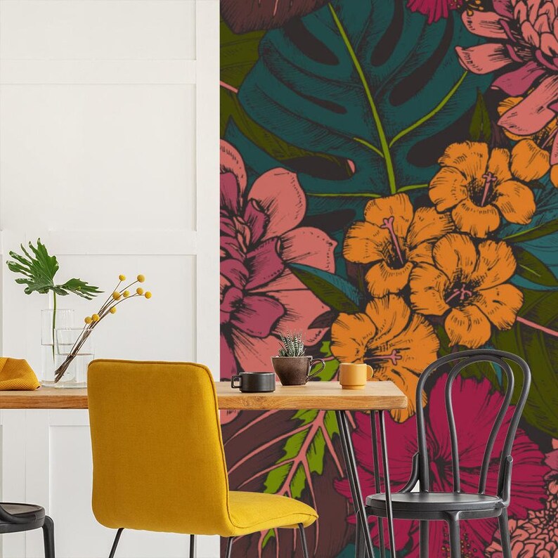 Compositions of Exotic Flowers Wallpaper | Self Adhesive Wallpaper, Removable Wallpaper, Temporary Wallpaper, Peel and Stick Wallpaper #724 image 1