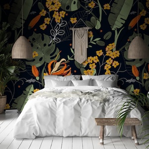 Wild and Exotic Flora Wallpaper | Self Adhesive Wallpaper, Removable Wallpaper, Temporary Wallpaper, Peel and Stick Wallpaper #205