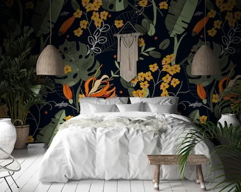 Wild and Exotic Flora Wallpaper | Self Adhesive Wallpaper, Removable Wallpaper, Temporary Wallpaper, Peel and Stick Wallpaper #205