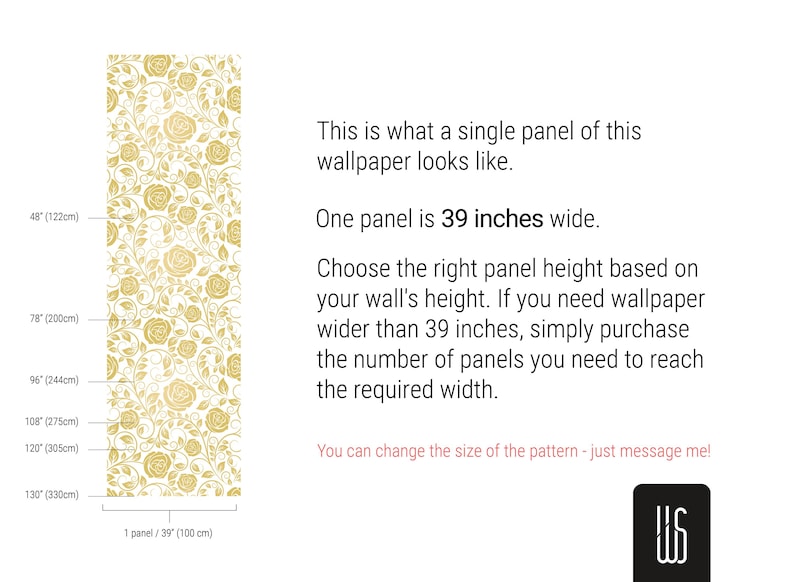 Carta da parati vintage con rose dorate / Carta da parati autoadesiva, Carta da parati rimovibile, Carta da parati temporanea, Carta da parati staccabile e attaccabile #580 immagine 2