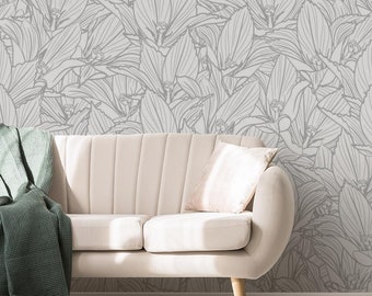 Gray Tulips Wallpaper | Self Adhesive Wallpaper, Removable Wallpaper, Temporary Wallpaper, Peel and Stick Wallpaper #806