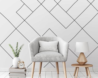 Diagonaal behang met dunne lijnen | Zelfklevend behang, verwijderbaar behang, tijdelijk behang, Peel-and-Stick-behang #653